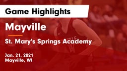 Mayville  vs St. Mary's Springs Academy  Game Highlights - Jan. 21, 2021