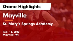 Mayville  vs St. Mary's Springs Academy  Game Highlights - Feb. 11, 2022