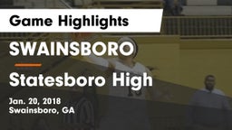 SWAINSBORO  vs Statesboro High Game Highlights - Jan. 20, 2018