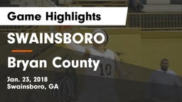 SWAINSBORO  vs Bryan County  Game Highlights - Jan. 23, 2018