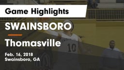 SWAINSBORO  vs Thomasville  Game Highlights - Feb. 16, 2018
