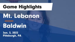 Mt. Lebanon  vs Baldwin  Game Highlights - Jan. 3, 2022