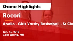Rocori  vs Apollo  - Girls Varsity Basketball - St Cloud Game Highlights - Jan. 16, 2018