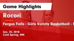 Rocori  vs Fergus Falls  - Girls Varsity Basketball - Fergus Falls Game Highlights - Jan. 25, 2018