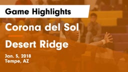Corona del Sol  vs Desert Ridge  Game Highlights - Jan. 5, 2018