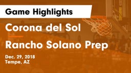 Corona del Sol  vs Rancho Solano Prep Game Highlights - Dec. 29, 2018