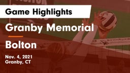 Granby Memorial  vs Bolton Game Highlights - Nov. 4, 2021