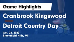 Cranbrook Kingswood  vs Detroit Country Day  Game Highlights - Oct. 22, 2020