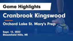 Cranbrook Kingswood  vs Orchard Lake St. Mary's Prep Game Highlights - Sept. 13, 2022