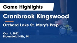 Cranbrook Kingswood  vs Orchard Lake St. Mary's Prep Game Highlights - Oct. 1, 2022
