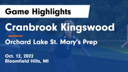 Cranbrook Kingswood  vs Orchard Lake St. Mary's Prep Game Highlights - Oct. 12, 2022
