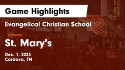 Evangelical Christian School vs St. Mary's Game Highlights - Dec. 1, 2023
