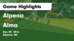 Alpena  vs Alma  Game Highlights - Dec 09, 2016