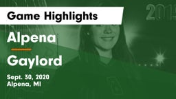 Alpena  vs Gaylord  Game Highlights - Sept. 30, 2020
