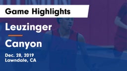 Leuzinger  vs Canyon Game Highlights - Dec. 28, 2019