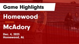 Homewood  vs McAdory  Game Highlights - Dec. 4, 2023