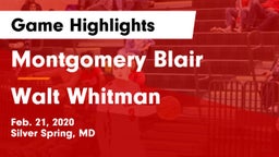 Montgomery Blair  vs Walt Whitman  Game Highlights - Feb. 21, 2020