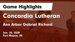 Concordia Lutheran  vs Ann Arbor Gabriel Richard  Game Highlights - Jan. 20, 2020