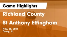 Richland County  vs St Anthony Effingham Game Highlights - Nov. 26, 2021
