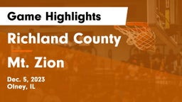 Richland County  vs Mt. Zion  Game Highlights - Dec. 5, 2023