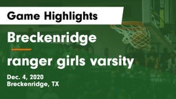 Breckenridge  vs ranger girls varsity Game Highlights - Dec. 4, 2020