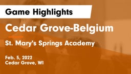 Cedar Grove-Belgium  vs St. Mary's Springs Academy  Game Highlights - Feb. 5, 2022