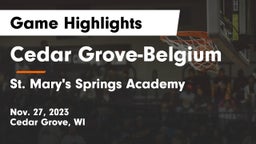 Cedar Grove-Belgium  vs St. Mary's Springs Academy  Game Highlights - Nov. 27, 2023