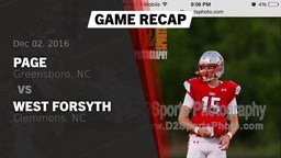 Recap: Page  vs. West Forsyth  2016