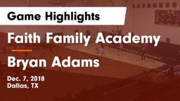 Faith Family Academy vs Bryan Adams  Game Highlights - Dec. 7, 2018