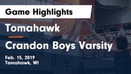 Tomahawk  vs Crandon Boys Varsity Game Highlights - Feb. 15, 2019