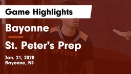 Bayonne  vs St. Peter's Prep  Game Highlights - Jan. 21, 2020