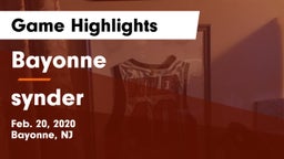 Bayonne  vs synder  Game Highlights - Feb. 20, 2020