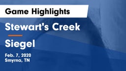 Stewart's Creek  vs Siegel  Game Highlights - Feb. 7, 2020