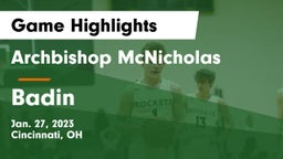 Archbishop McNicholas  vs Badin  Game Highlights - Jan. 27, 2023