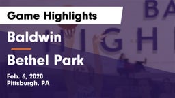 Baldwin  vs Bethel Park  Game Highlights - Feb. 6, 2020