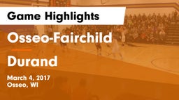 Osseo-Fairchild  vs Durand  Game Highlights - March 4, 2017