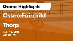 Osseo-Fairchild  vs Thorp Game Highlights - Feb. 13, 2020