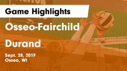 Osseo-Fairchild  vs Durand Game Highlights - Sept. 28, 2019