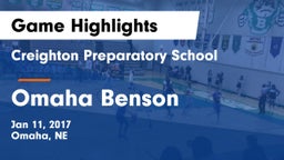 Creighton Preparatory School vs Omaha Benson Game Highlights - Jan 11, 2017