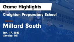 Creighton Preparatory School vs Millard South  Game Highlights - Jan. 17, 2020