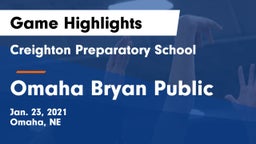 Creighton Preparatory School vs Omaha Bryan Public  Game Highlights - Jan. 23, 2021