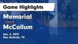 Memorial  vs McCollum  Game Highlights - Jan. 4, 2019