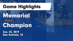 Memorial  vs Champion  Game Highlights - Jan. 25, 2019