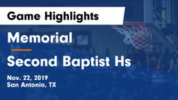 Memorial  vs Second Baptist Hs Game Highlights - Nov. 22, 2019