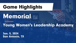 Memorial  vs Young Women's Leadership Academy Game Highlights - Jan. 5, 2024