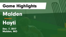 Malden  vs Hayti  Game Highlights - Dec. 7, 2017