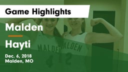 Malden  vs Hayti  Game Highlights - Dec. 6, 2018
