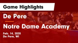 De Pere  vs Notre Dame Academy Game Highlights - Feb. 14, 2020