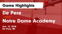 De Pere  vs Notre Dame Academy Game Highlights - Jan. 16, 2018