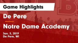 De Pere  vs Notre Dame Academy Game Highlights - Jan. 3, 2019